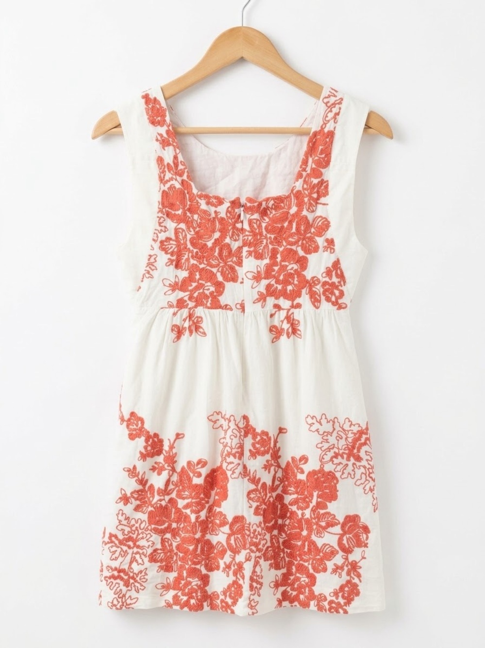 J. Crew Cream & Orange Floral Embroidered Mini Dress with Pockets - Picture 2 of 2